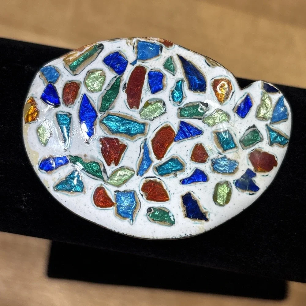 Vintage Matisse Style Copper Enamel Artist Palette Brooch MCM Abstract Retro